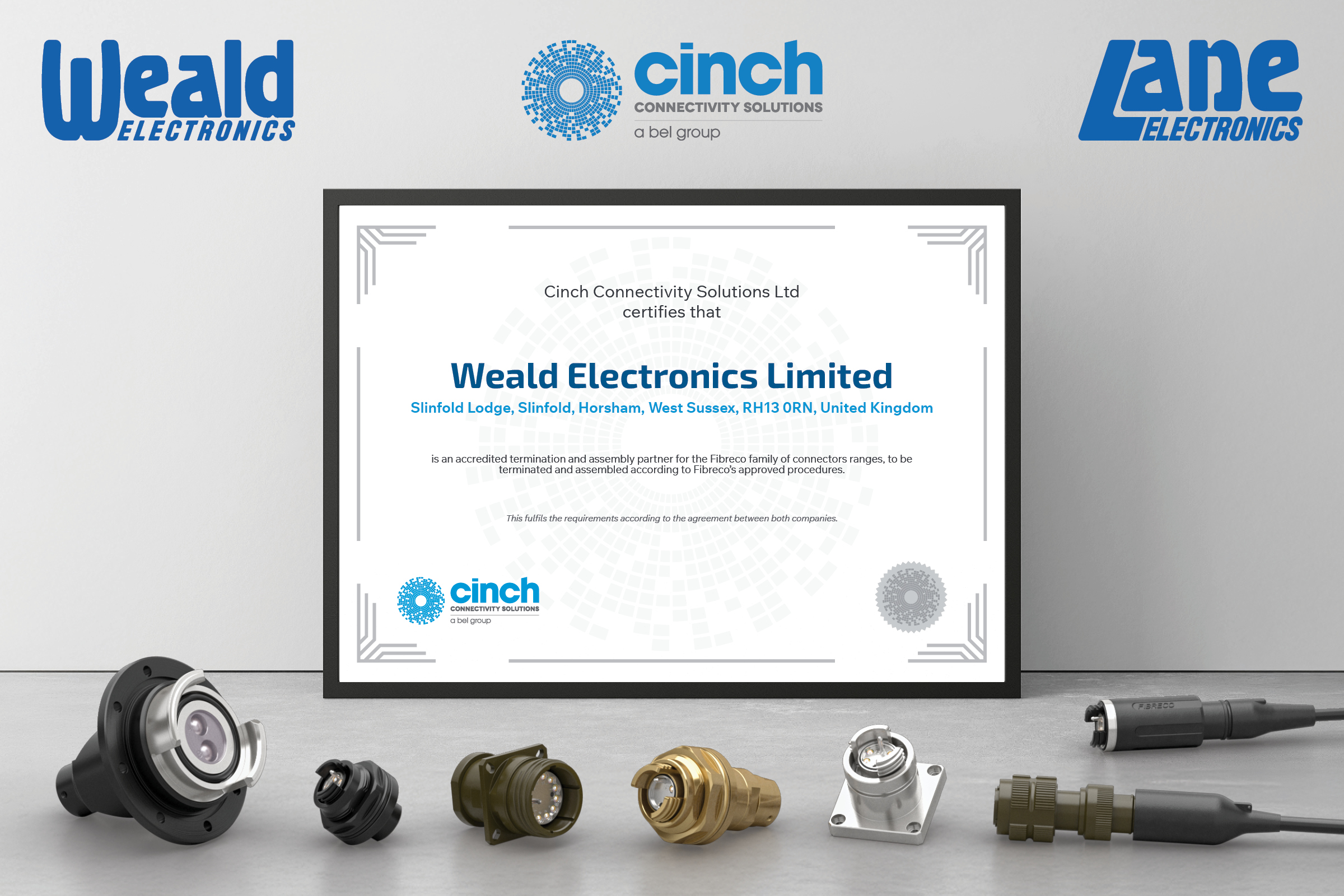 Weald Electronics accredited as CINCH Fibreco® termination and assembly partner