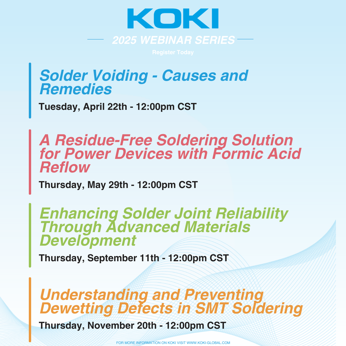 Koki Announces 2025 Webinar Series on Soldering Challenges and Innovations