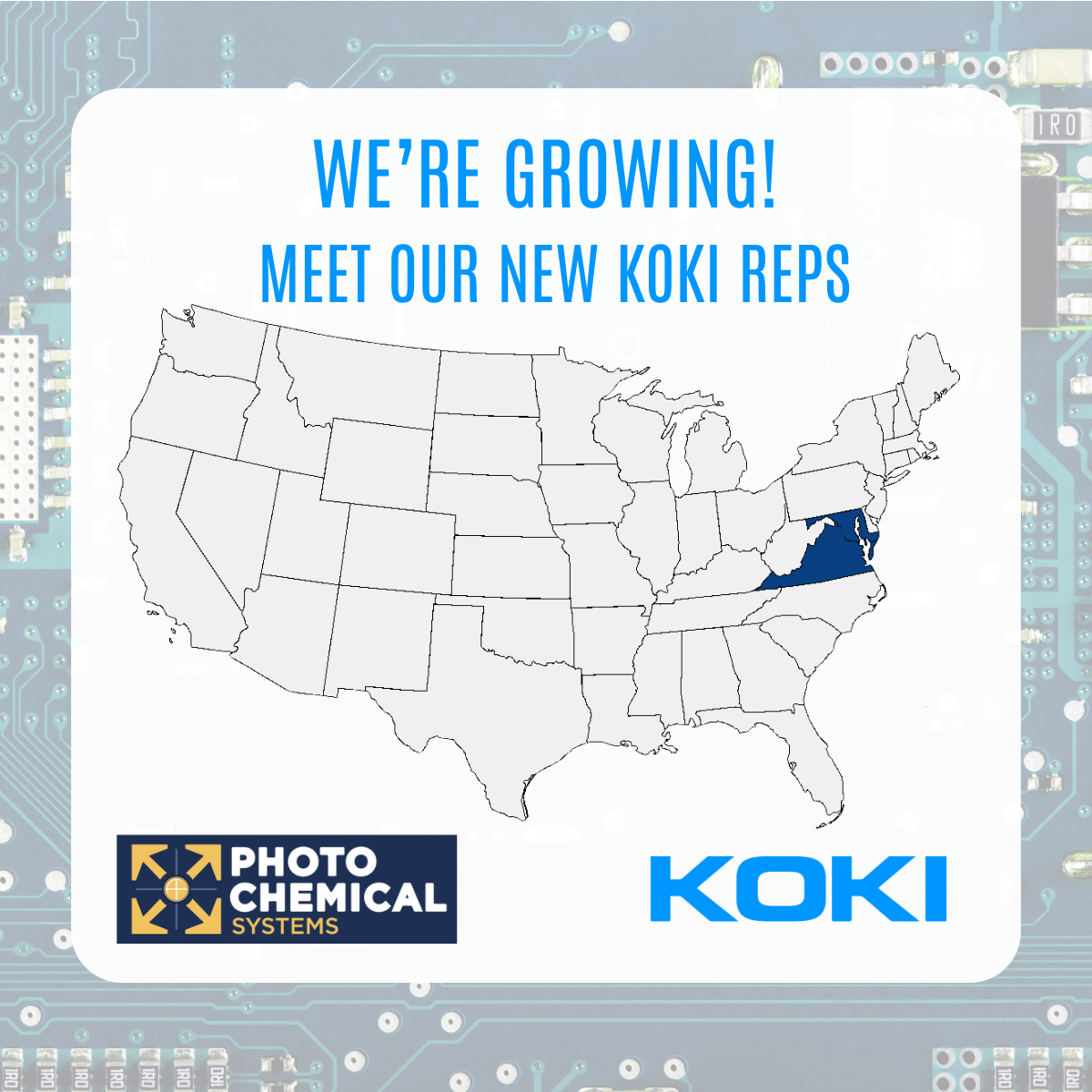 KOKI Strengthens Mid-Atlantic Coverage with Addition of Photo Chemical Systems as Manufacturer’s Representative
