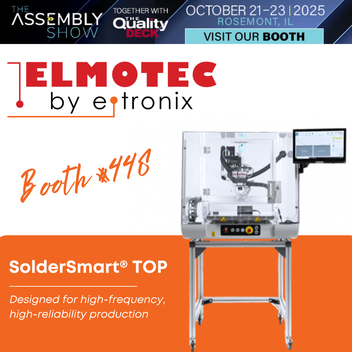 Elmotec by E-Tronix to Showcase SolderSmart® TOP Robotic Soldering at The Assembly Show 2025
